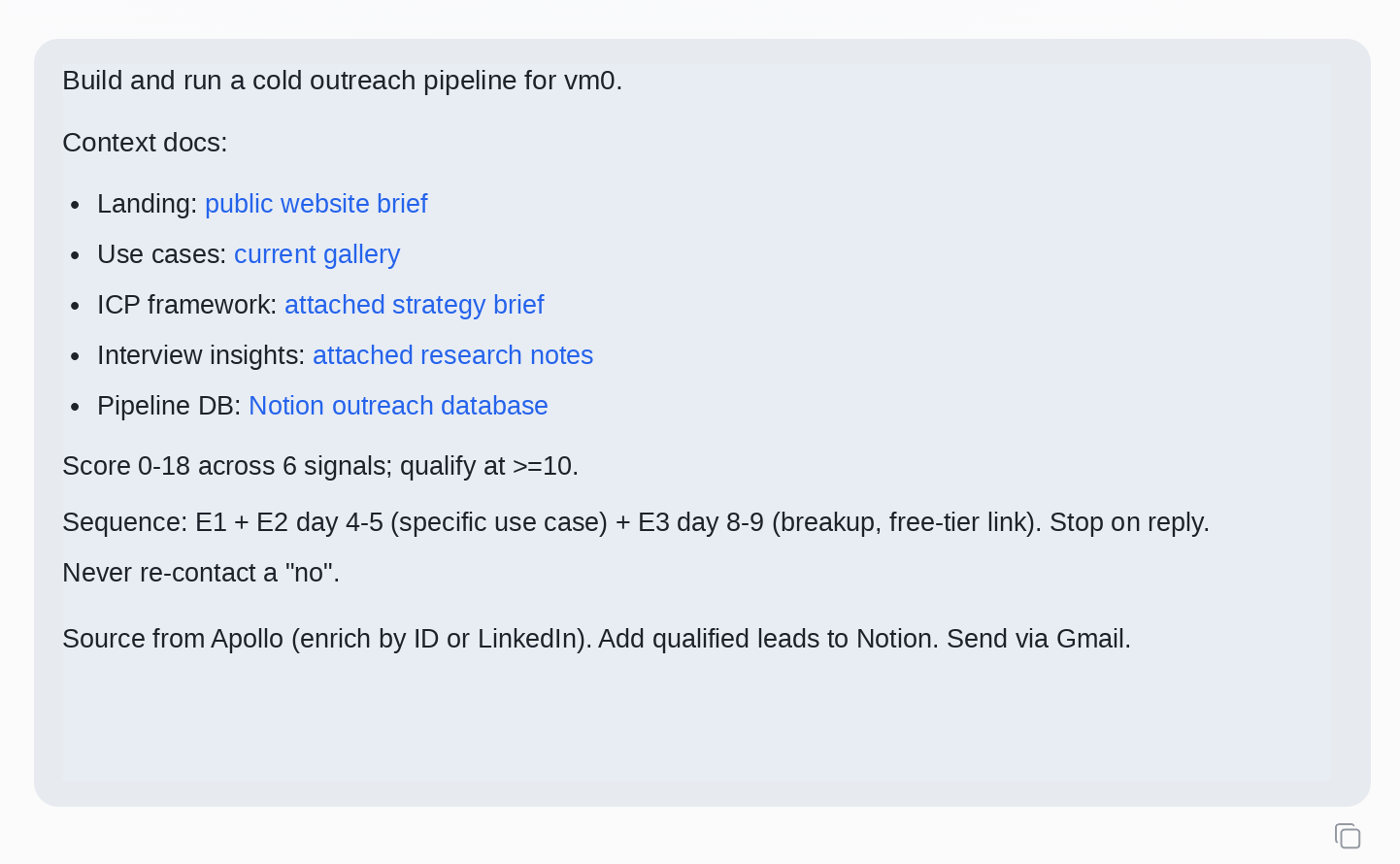 Automatize o cold email do ICP até a caixa de entrada — sample output from Zero — screenshot 1
