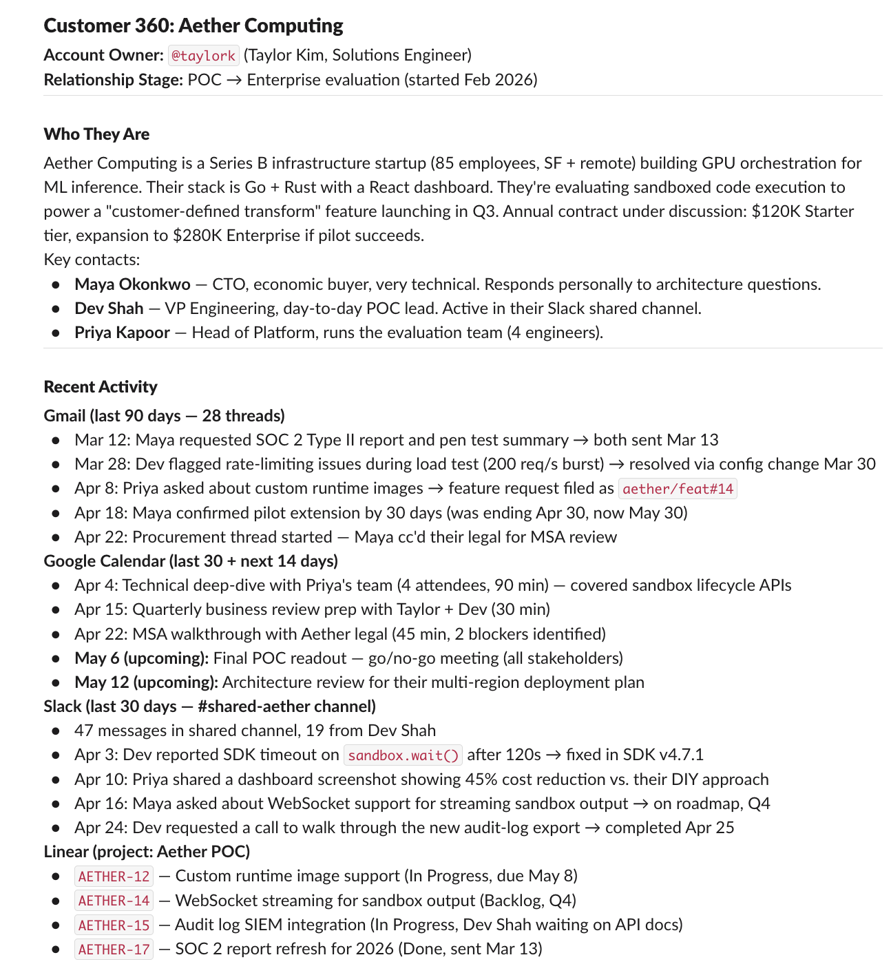 किसी भी कॉल से पहले ग्राहक का पूरा 360 व्यू बनाएं — sample output from Zero — screenshot 1
