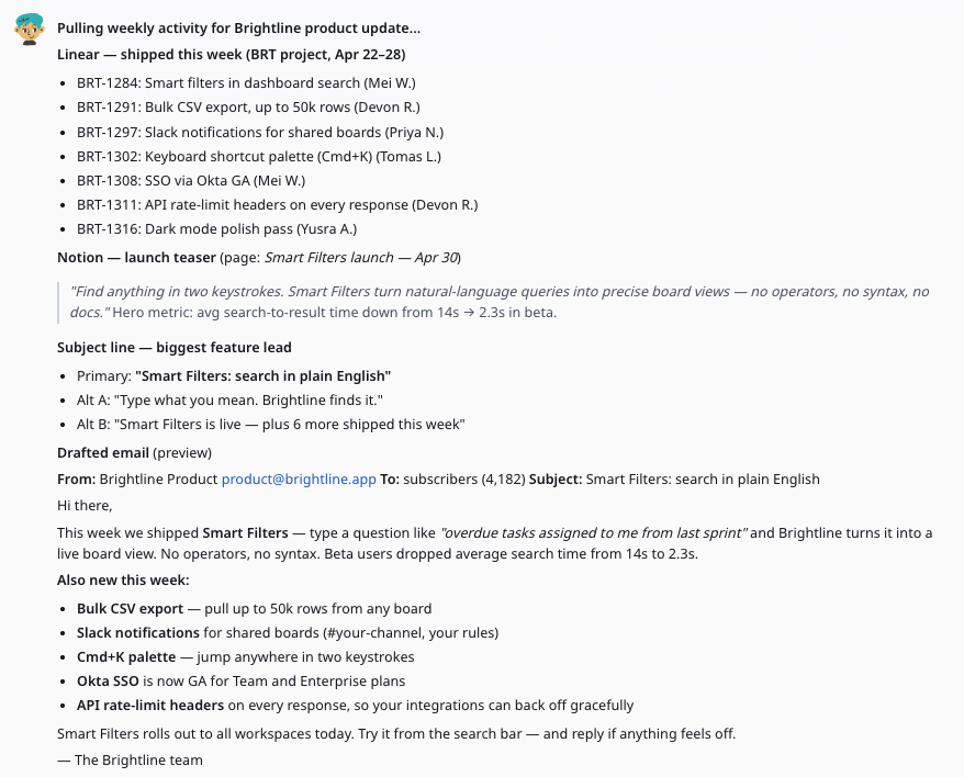 Escreva e envie e-mails de marketing pelo Slack — sample output from Zero — screenshot 1