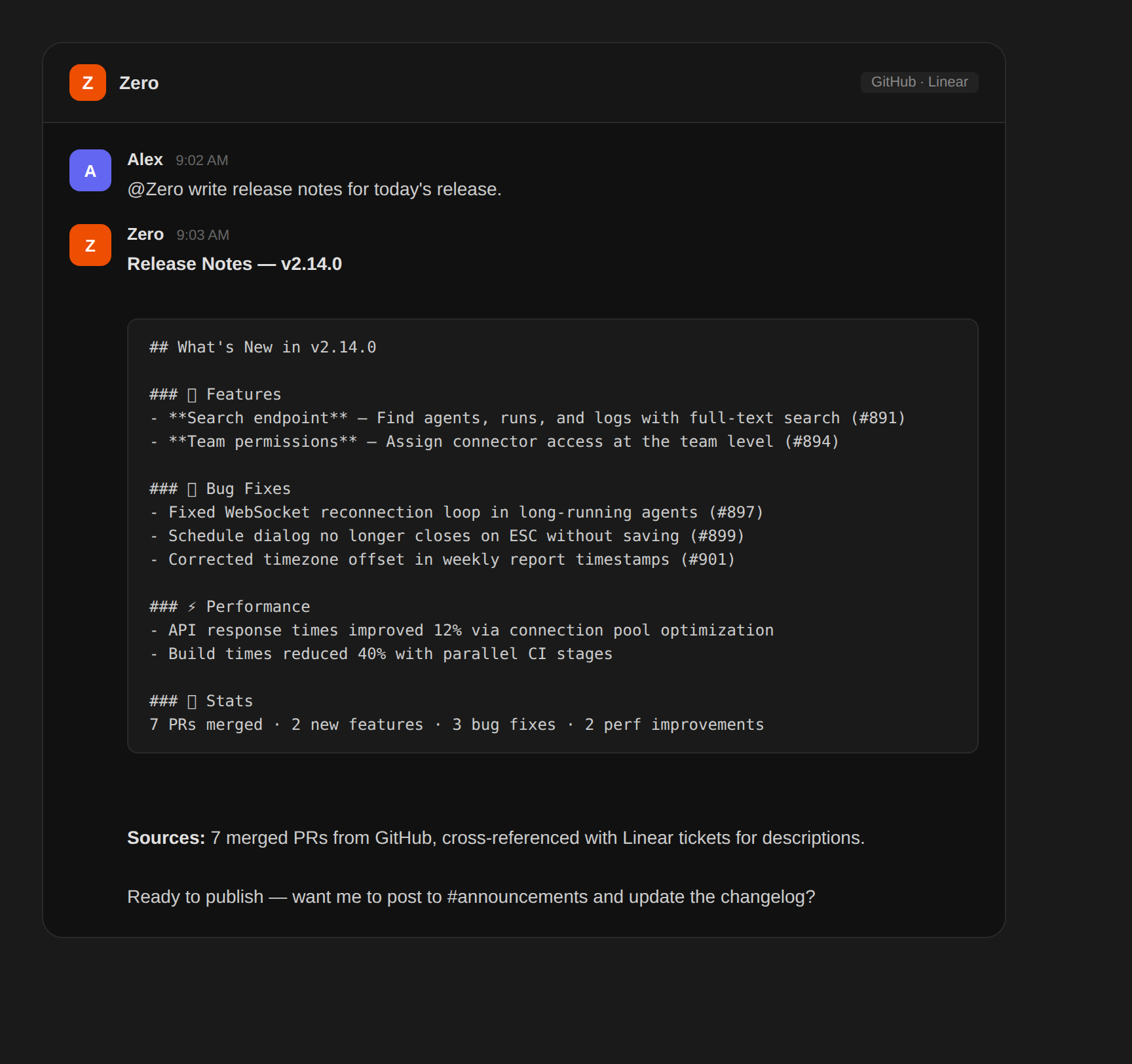 Hasilkan Catatan Rilis untuk Pelanggan — sample output from Zero — screenshot 1