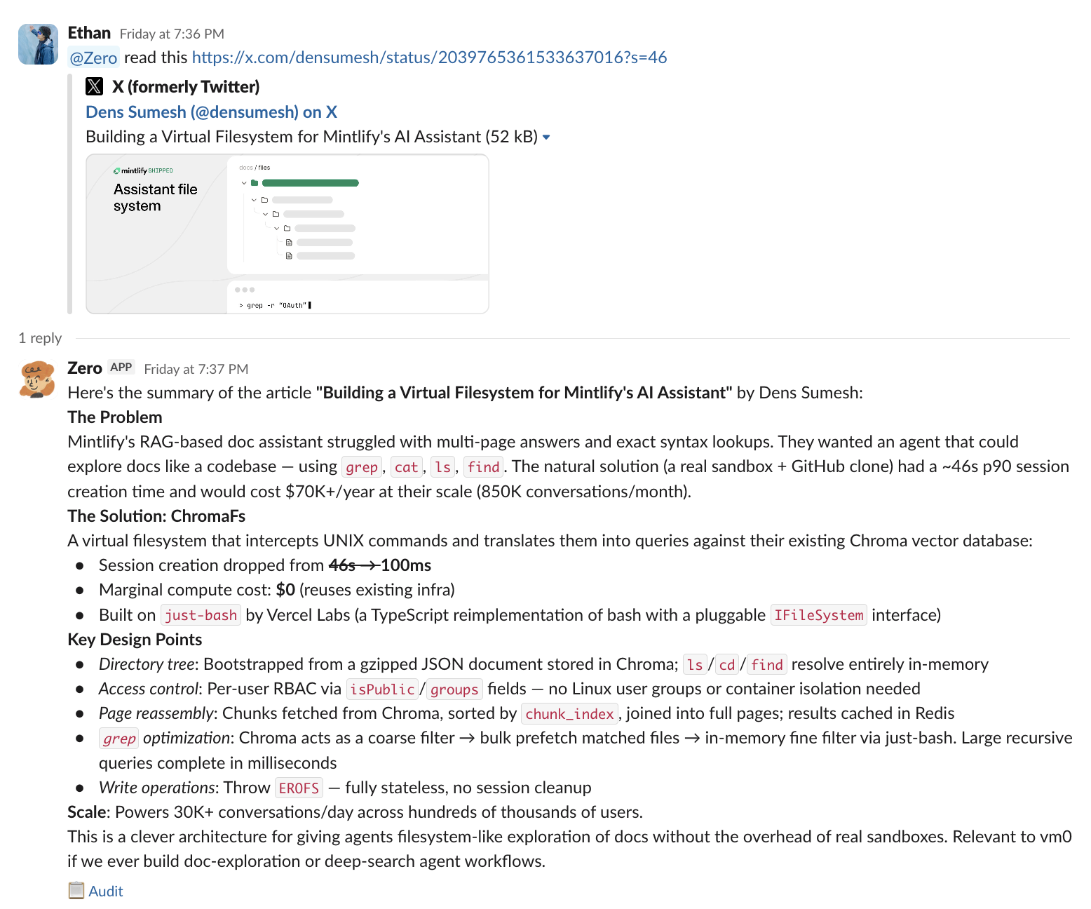 Slackで共有された記事を即座に要約 — sample output from Zero — screenshot 1