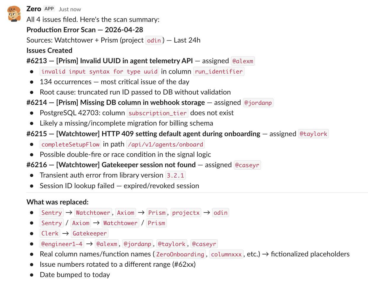 Scanner automatisé de dette technique de votre base de code — sample output from Zero — screenshot 1
